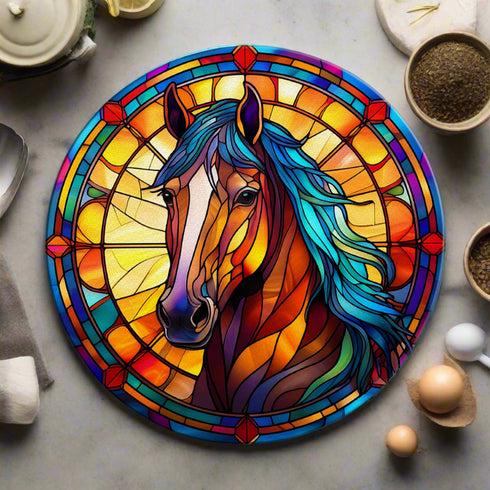 Horse Circular Glass Suncatcher Worktop Saver